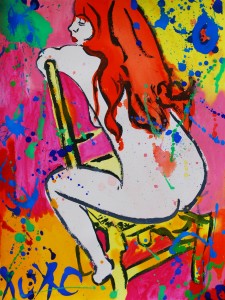 23 x 30 yellow chair, sumi ink, acrylic and oil on paper