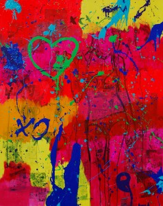 kiss my heart, 4 x 5 feet collage, sumi ink, acrylic on canvas